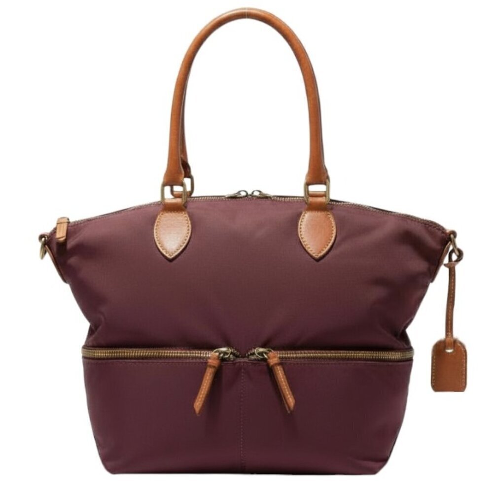 Dooney & Bourke Burgundy/Cranberry Nylon Top Handle Bag w/Brown leather details